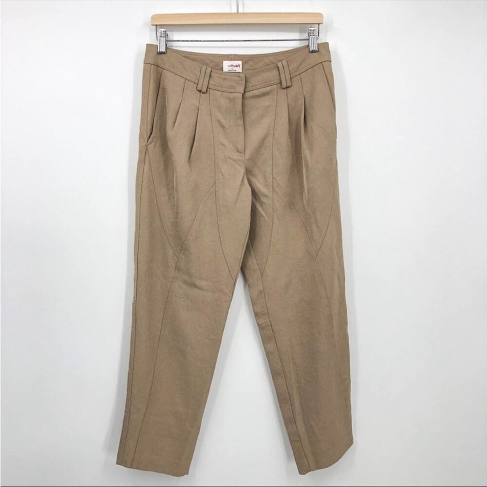 Wilfred Women's Brown Tan Mid Waist Pleated Belted Straight Pant 12
